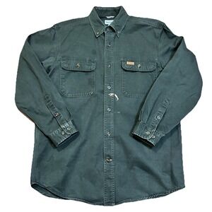 Carhartt Button Up Shirt Men Medium Green Canvas Workwear S09 MOS Utility